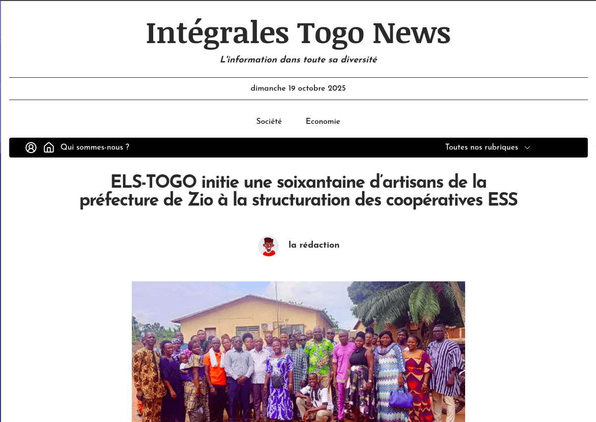Page d'accueil d'Intégrales Togo News
